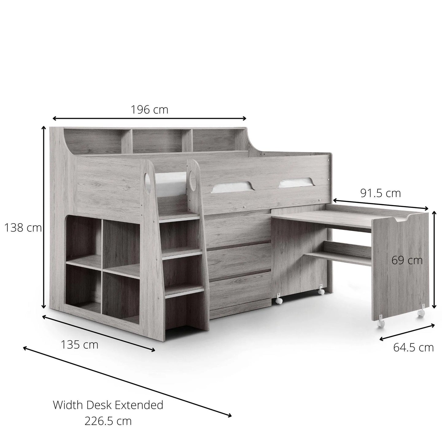 Acorn Grey Oak Mid Sleeper